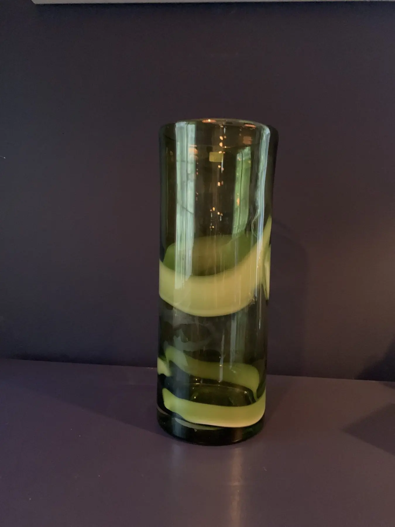 Heavy large green and white swirl vase